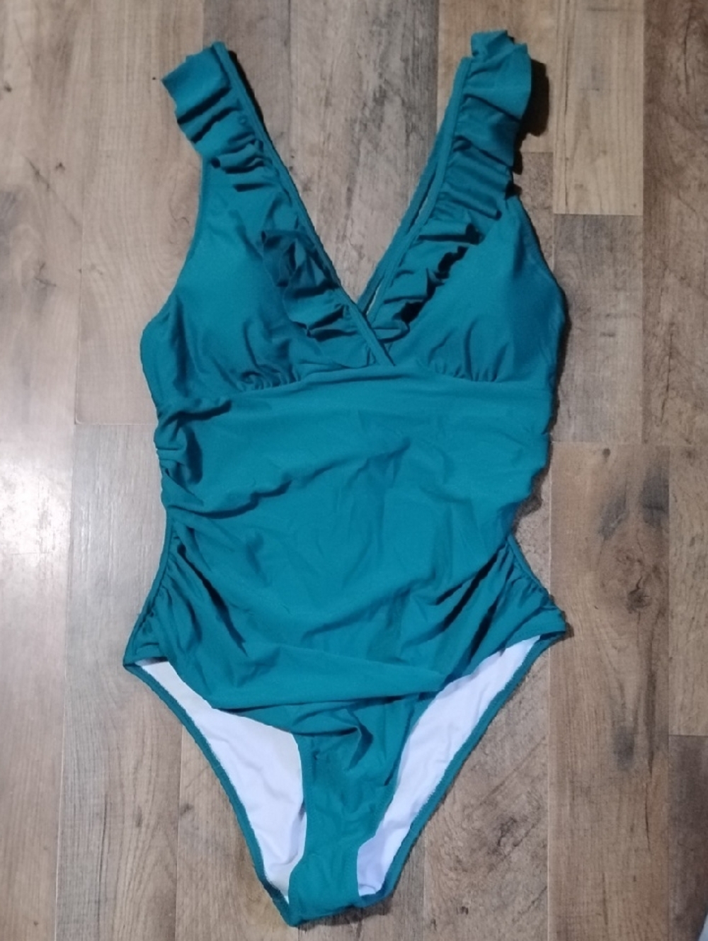 Cupshe NWT Teal Ruffled V-Neck One-Piece Swimsuit Women's Size: XL